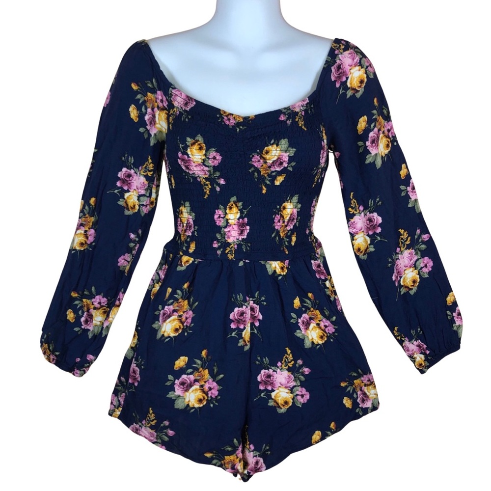 Justify long sleeve shorts floral romper Sm